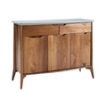 Moderne houten kast met glazen bovenblad en lades