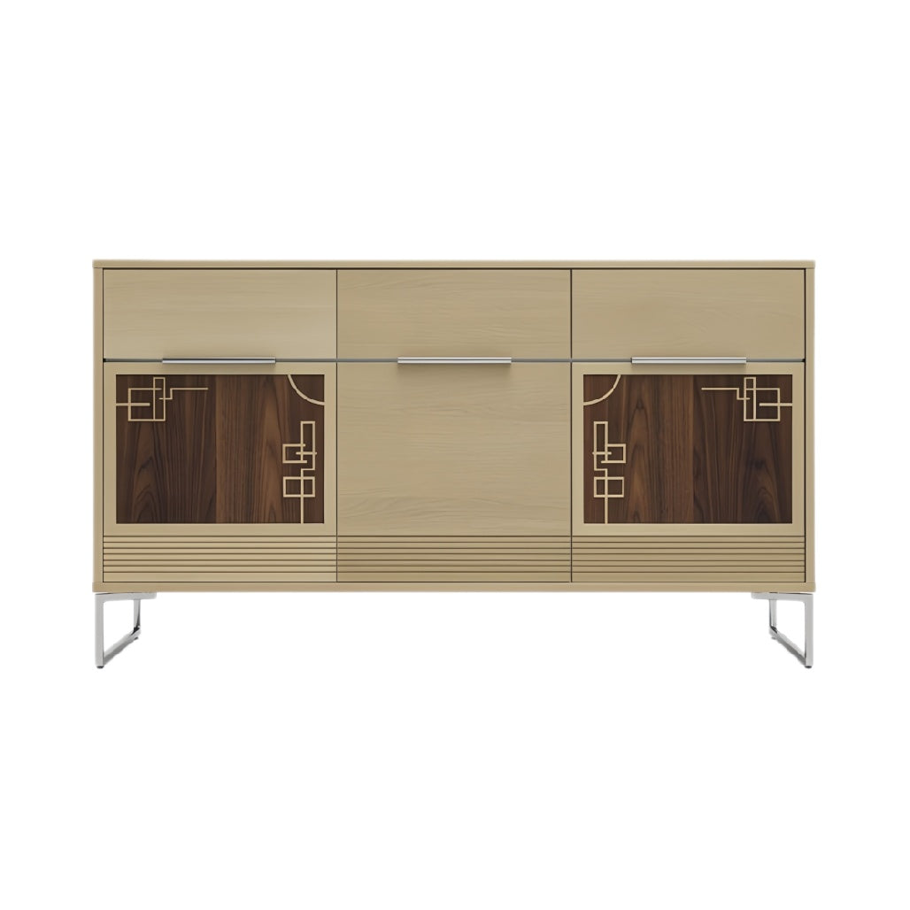 Moderne houten dressoirkast met metalen accenten